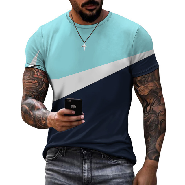 Dazzling summer new sports style design models stitching printed short-sleeved tops simple casual breathable  T-shirts & Polos