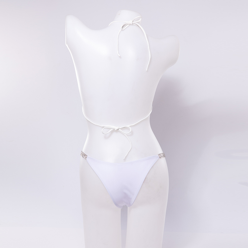 Bikini Set Women Luxury Bling Rhinestone Sliver Crystal Diamond Sexy Swimsuit Halter Push Up Bandage Swimwear  Lingerie