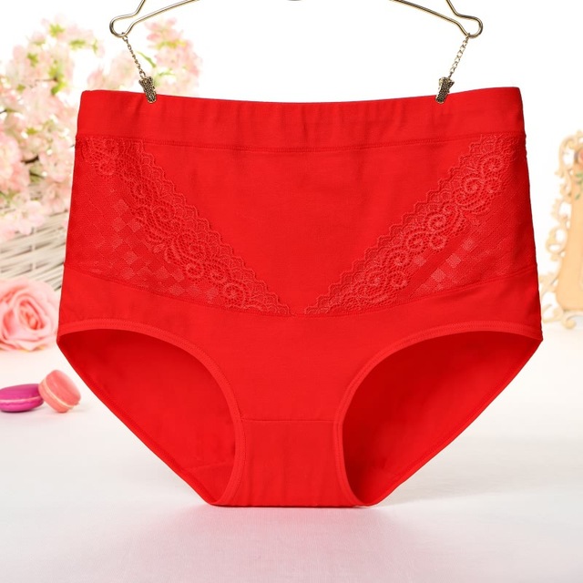 Women High-waist Panties Large Size Lace-trimmed Hip-lift Women Cotton Underwear  Lingerie