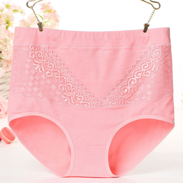 Women High-waist Panties Large Size Lace-trimmed Hip-lift Women Cotton Underwear  Lingerie