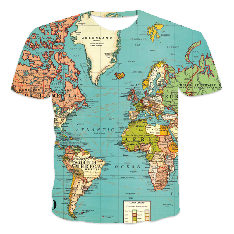 New Men's T-shirts 3D World Map Graphic T-shirt Everyday Casual Tops Summer Fashion Short Sleeve High Street  T-shirts & Polos