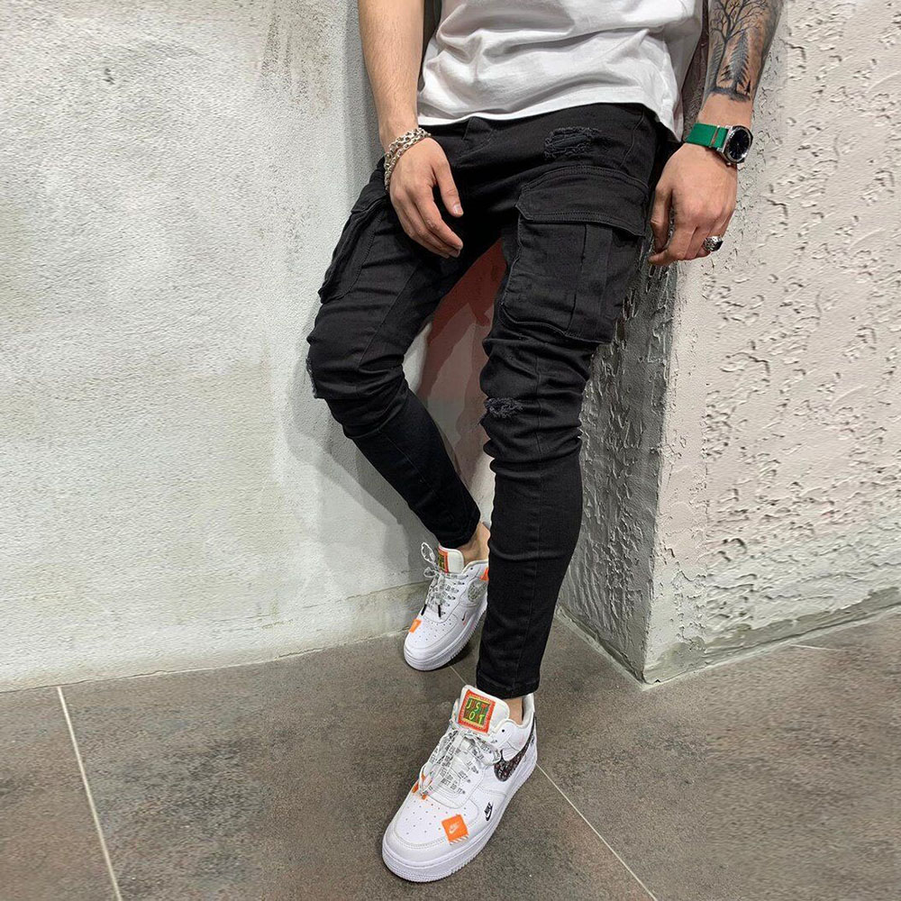 Mens Stretchy Skinny Ripped Jeans Men Slim Fit Denim High Quality Jean Fashion Trousers