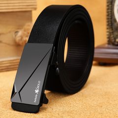 Leather Men's Toothless Automatic Buckle Belt Black Buckle Leather Belt Black 125cm