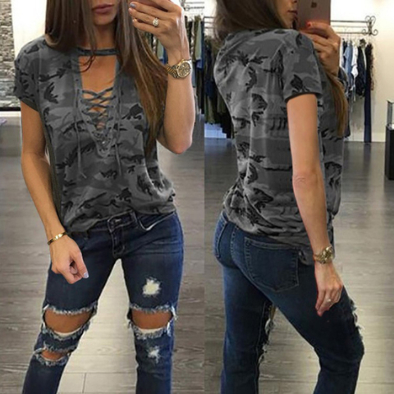 Fashion Summer Women Camouflage Loose T Shirt  Short Sleeve Casual Ladies Tops Summer  Tops