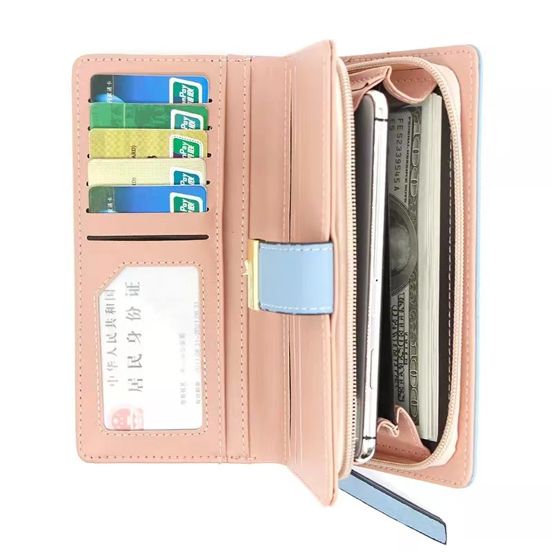 Women Wallet PU Leather Purse Female Long Wallet Gold Hollow Leaves Pouch Handbag  Coin Purse New card bag two-in-one female Korean version hollow long thin high-beauty zipper buckle