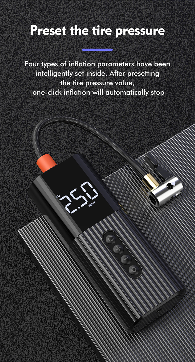 Portable Air Compressor Rechargeable Multipurpose Electric Air Pump with LED Light Digital Tire Pump