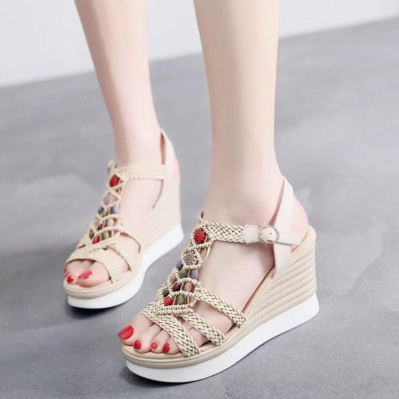 Women Roman Sandals Buckle Peep-Toe Flat Shoes Boohoo Sandals Summer Flat Sandals