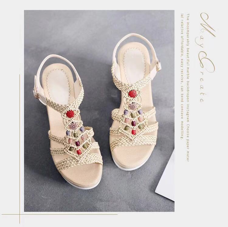 Women Roman Sandals Buckle Peep-Toe Flat Shoes Boohoo Sandals Summer Flat Sandals