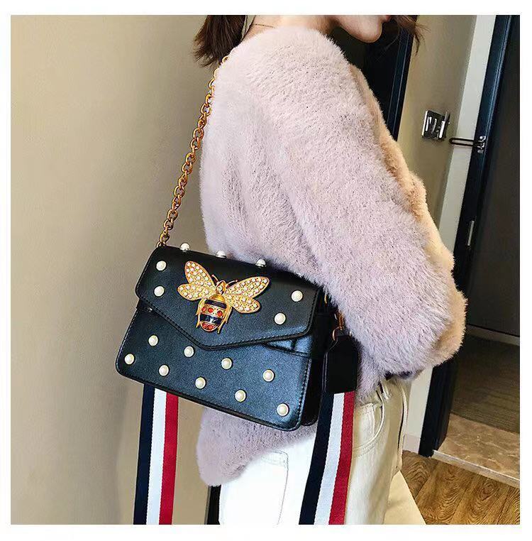 Women Luxury Designer Messenger Leather Shoulder Bag Diamond Little Bee Woman Handbags Strap Bags