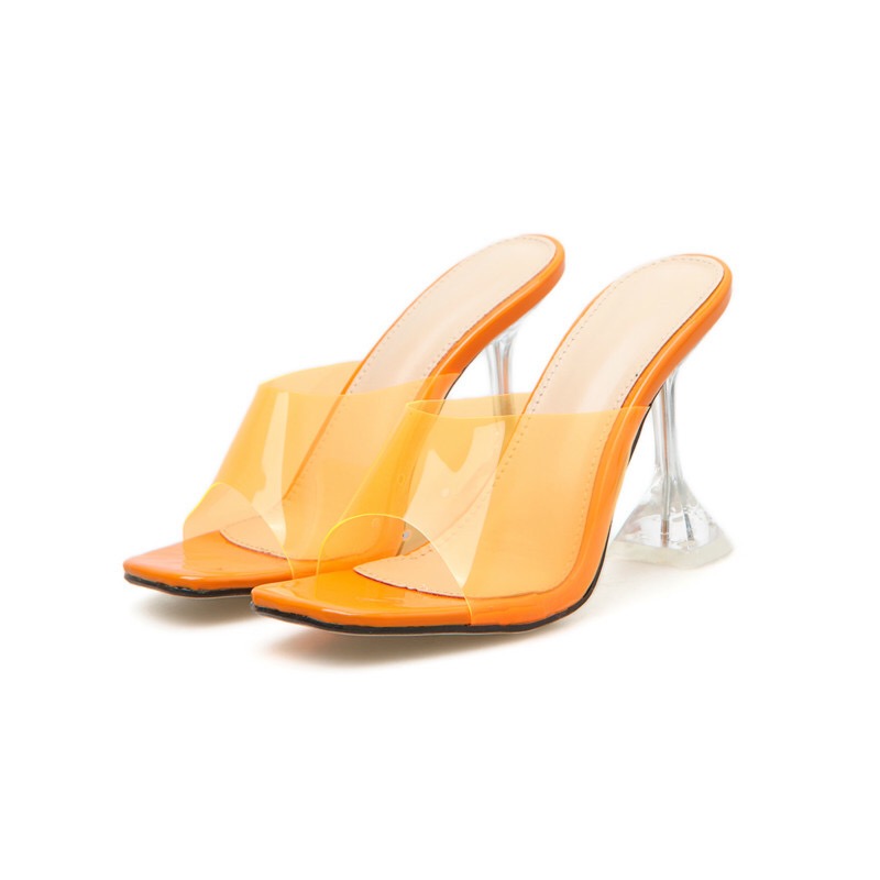 Women 2020 Fashion Peep High Heels Slides Slippers PVC Transparent Open Toe Sandals Shoes Plus Size