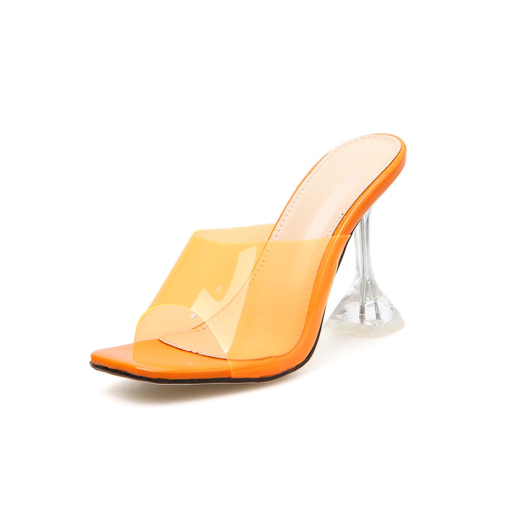 Women 2020 Fashion Peep High Heels Slides Slippers PVC Transparent Open Toe Sandals Shoes Plus Size