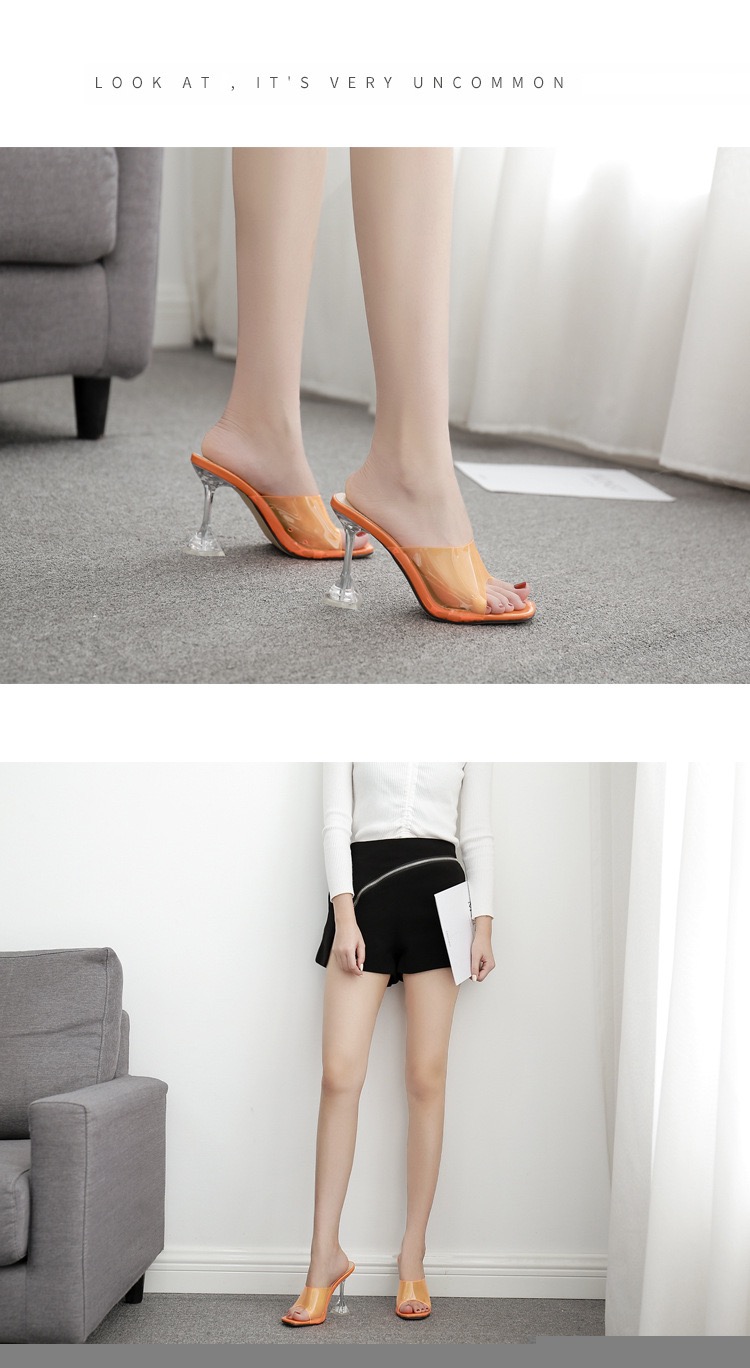 Women 2020 Fashion Peep High Heels Slides Slippers PVC Transparent Open Toe Sandals Shoes Plus Size