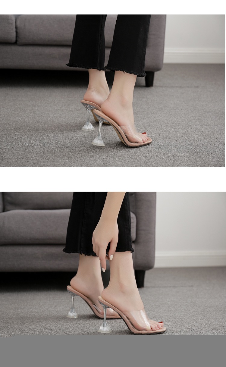 Women 2020 Fashion Peep High Heels Slides Slippers PVC Transparent Open Toe Sandals Shoes Plus Size