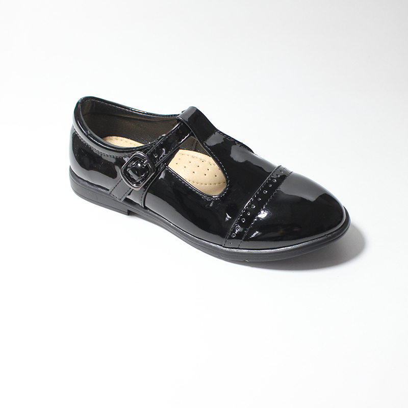 Girls Buckle T-Bar Black School Pumps Dolly Smart Flat Shoes Fashion Solid Little Girls Leather Shoe