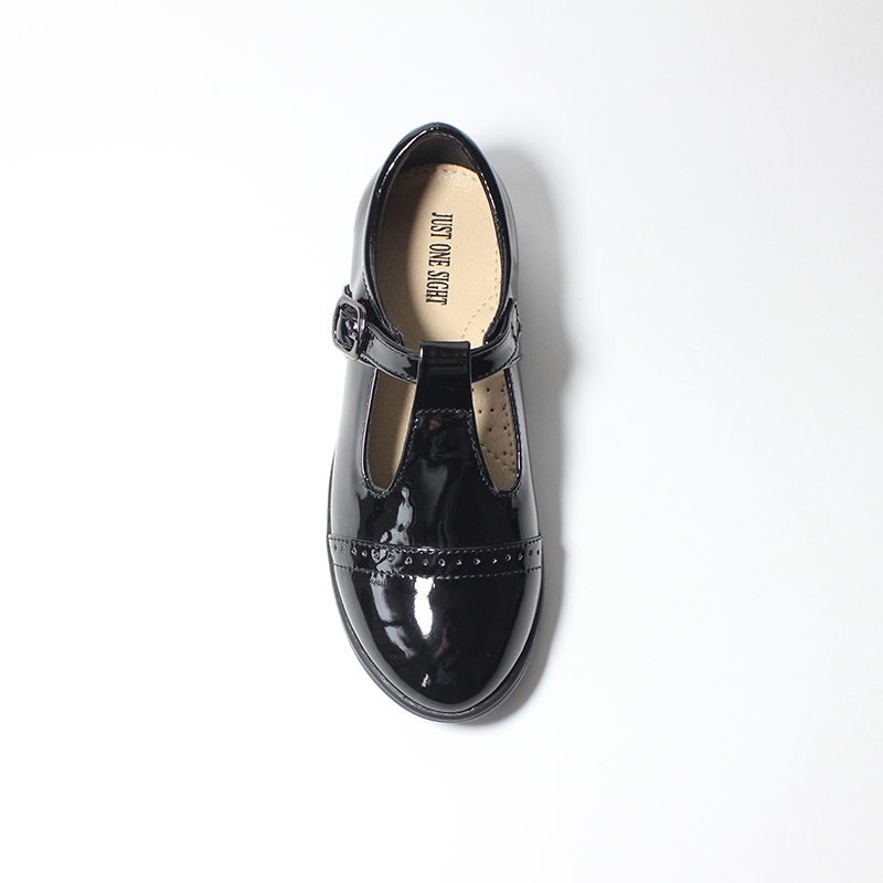Girls Buckle T-Bar Black School Pumps Dolly Smart Flat Shoes Fashion Solid Little Girls Leather Shoe