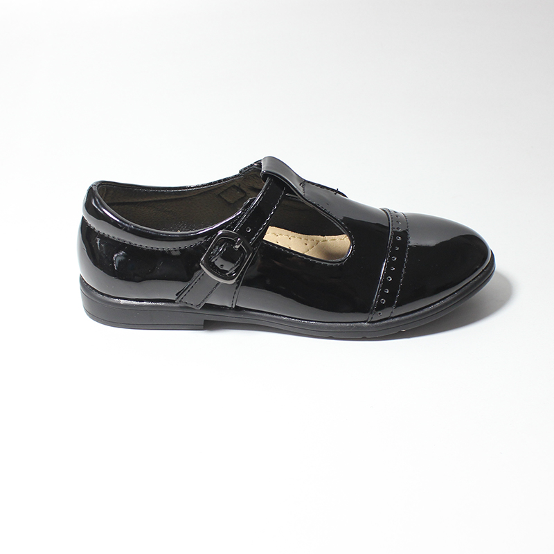 Girls Buckle T-Bar Black School Pumps Dolly Smart Flat Shoes Fashion Solid Little Girls Leather Shoe