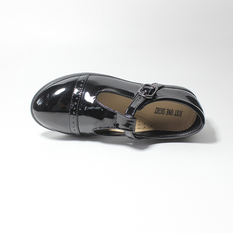 Girls Buckle T-Bar Black School Pumps Dolly Smart Flat Shoes Fashion Solid Little Girls Leather Shoe