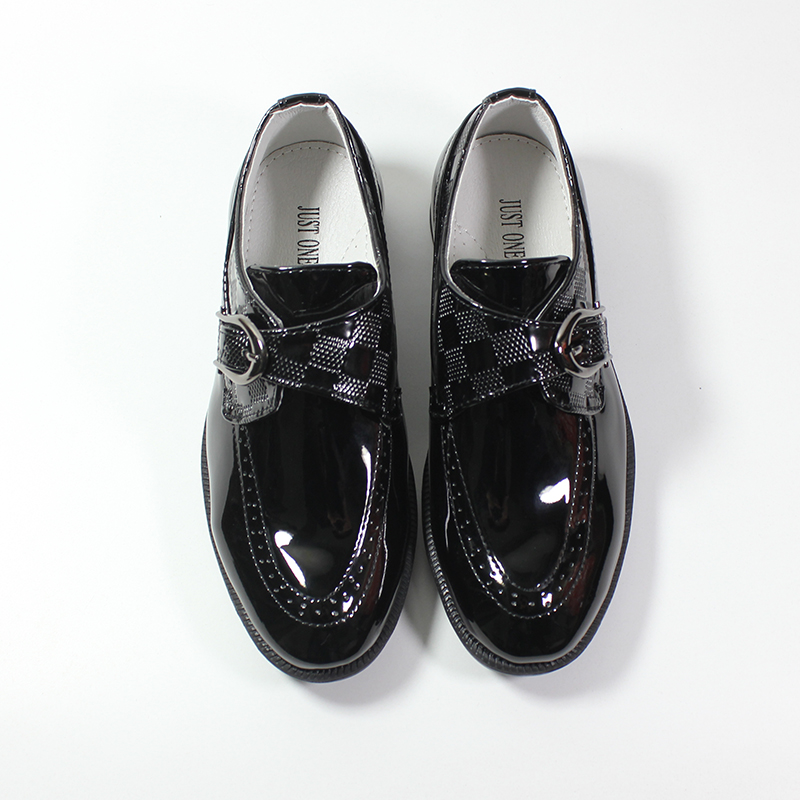 Boys Slip On Smart Fashion Buckle Shoes Boy&apos;s Dress Shoes Patent Leather Shoes For Children