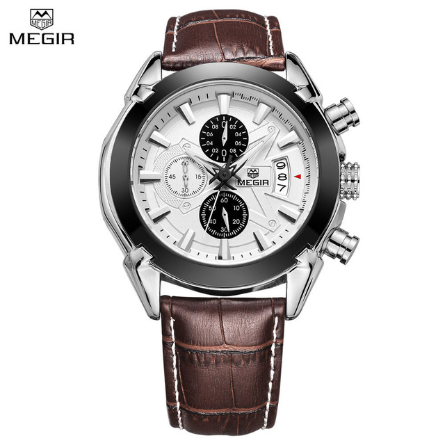 Chronograph Casual Watch Men Quartz Military Sport Watch Genuine Leather Men's Wristwatch