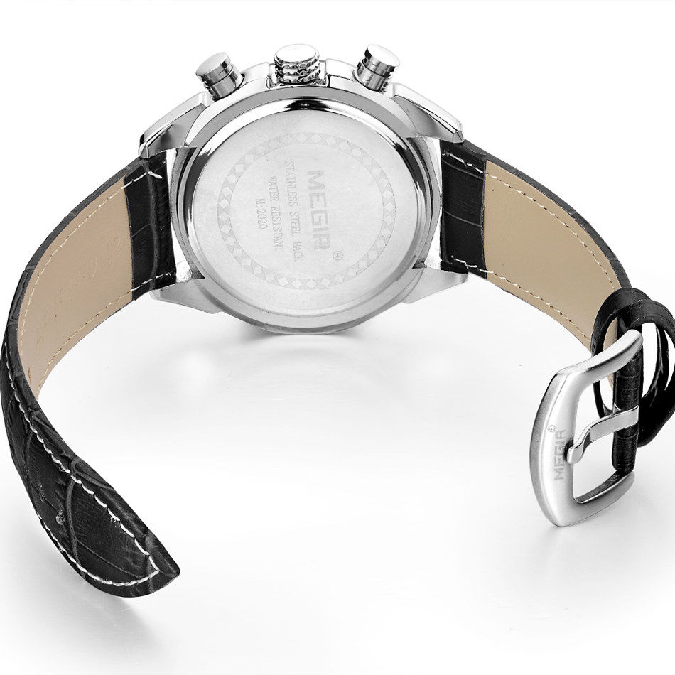 Chronograph Casual Watch Men Quartz Military Sport Watch Genuine Leather Men's Wristwatch