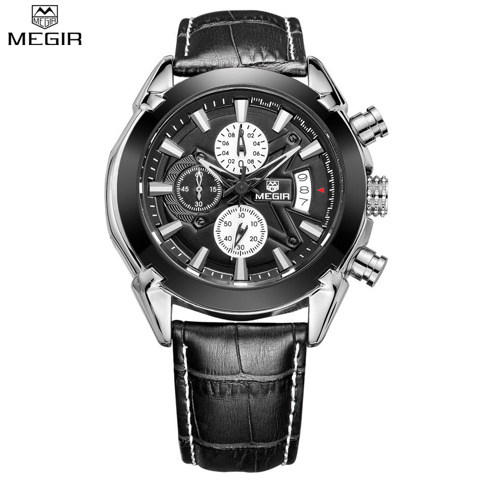 Chronograph Casual Watch Men Quartz Military Sport Watch Genuine Leather Men's Wristwatch