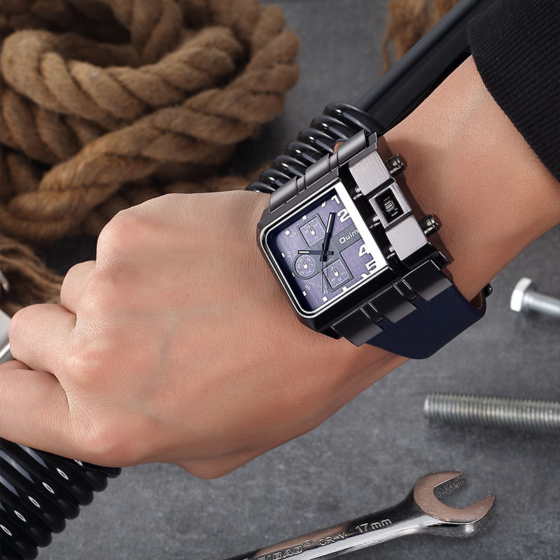 Square Dial Quartz Watch Man Casual Big Size Wrist Watches Decorated Small Dials Male Clock