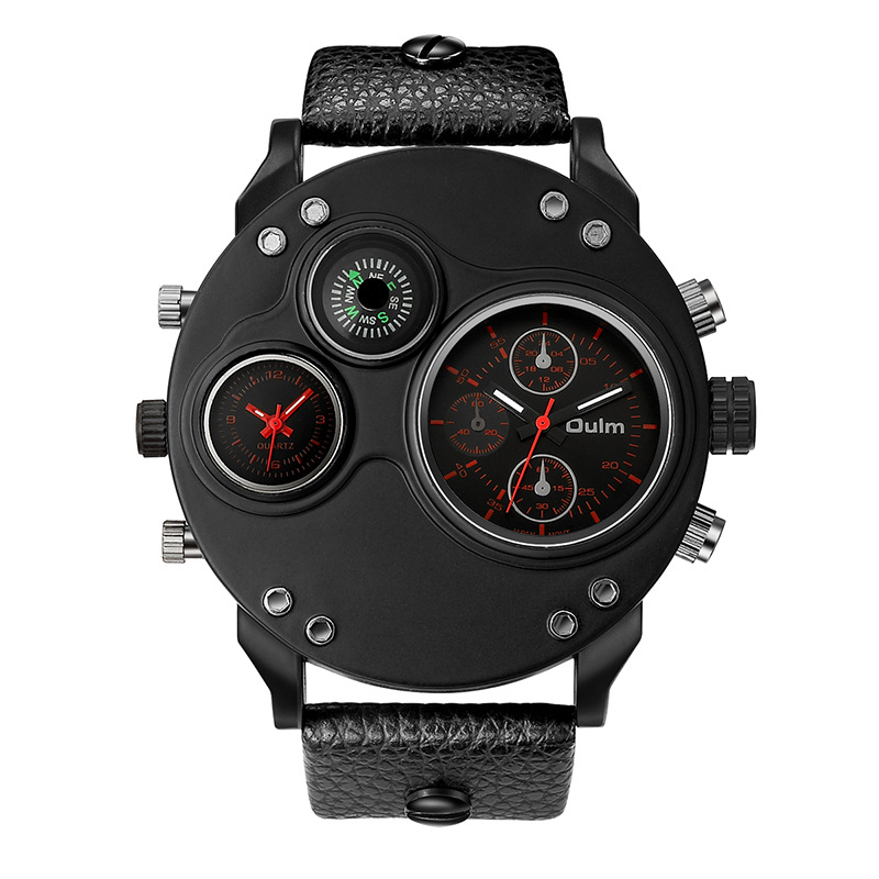 New Sport Watches for Men Casual PU Leather Military Watch Male Decorative Compass Quartz Clock