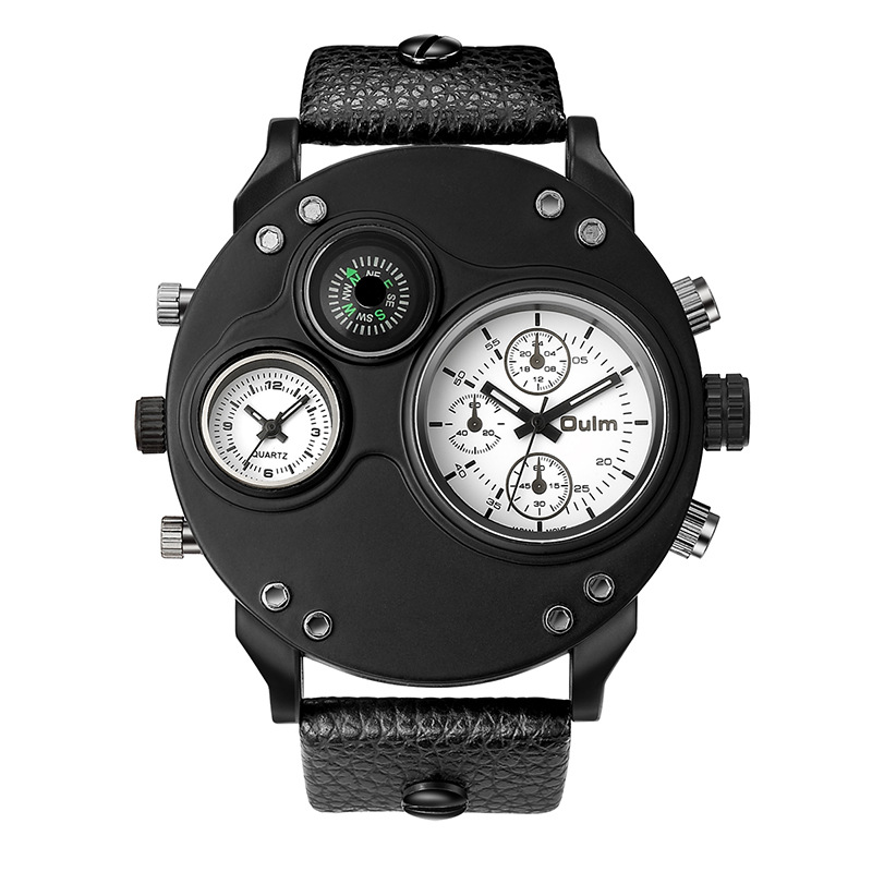 New Sport Watches for Men Casual PU Leather Military Watch Male Decorative Compass Quartz Clock