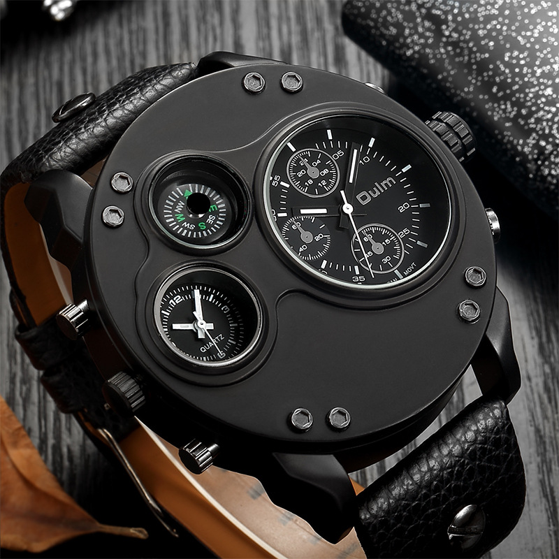 New Sport Watches for Men Casual PU Leather Military Watch Male Decorative Compass Quartz Clock