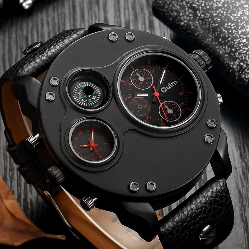 New Sport Watches for Men Casual PU Leather Military Watch Male Decorative Compass Quartz Clock