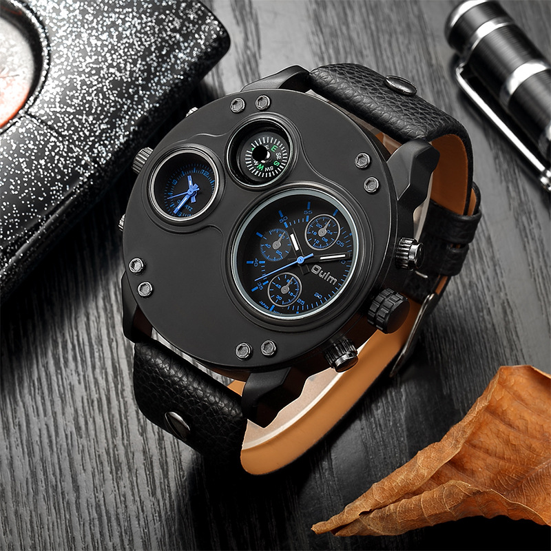 New Sport Watches for Men Casual PU Leather Military Watch Male Decorative Compass Quartz Clock