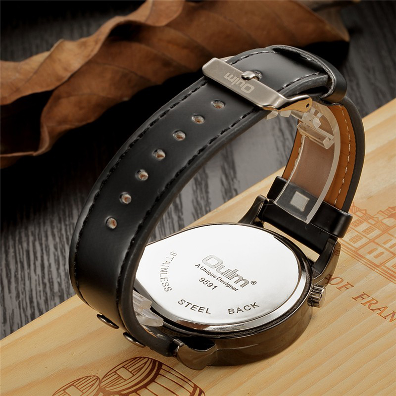 New Style Silver Case Two Time Zone Casual Fashion PU Leather Male Sport Quartz Watch Men Wristwatch