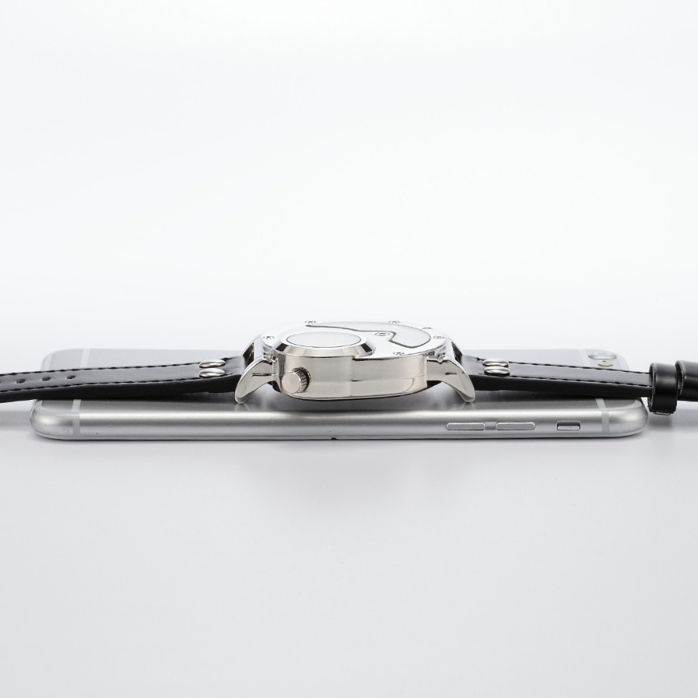 New Style Silver Case Two Time Zone Casual Fashion PU Leather Male Sport Quartz Watch Men Wristwatch