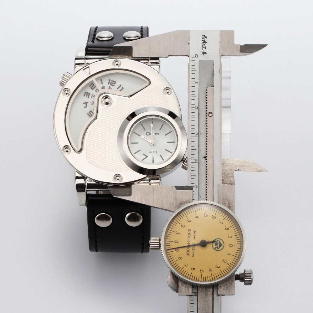 New Style Silver Case Two Time Zone Casual Fashion PU Leather Male Sport Quartz Watch Men Wristwatch