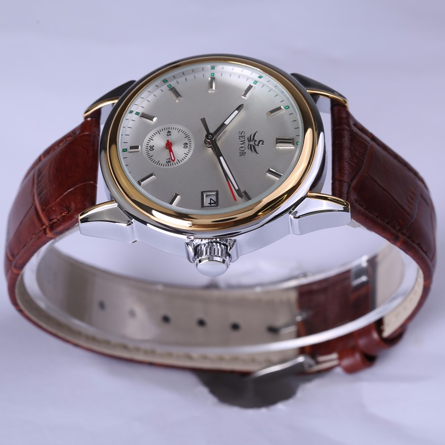 SEWOR Top Brand Fashion Design 4 Hands luxury Men Watches Leather Strap Automatic Mechanical Watch