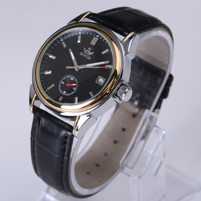 SEWOR Top Brand Fashion Design 4 Hands luxury Men Watches Leather Strap Automatic Mechanical Watch