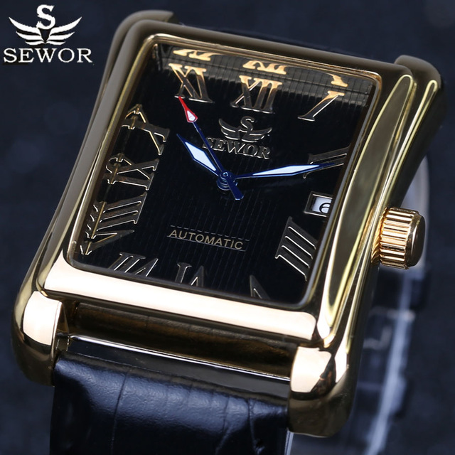 Luxury Rectangular Men Watches Automatic Mechanical Watch Roman Display Antique Clock Wrist Watch
