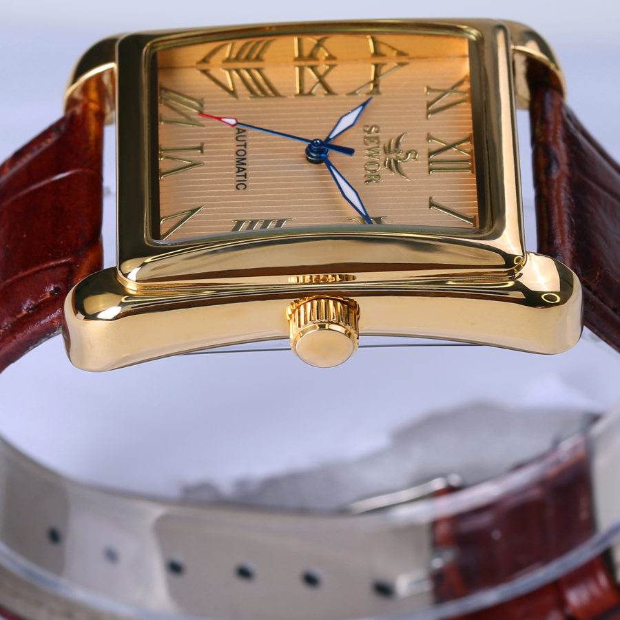 Luxury Rectangular Men Watches Automatic Mechanical Watch Roman Display Antique Clock Wrist Watch