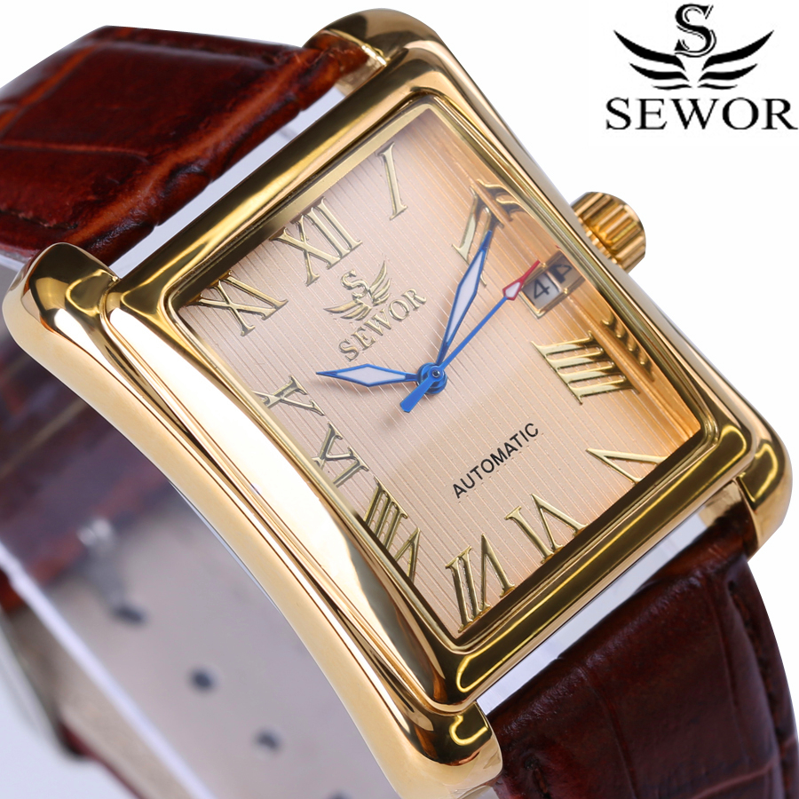 Luxury Rectangular Men Watches Automatic Mechanical Watch Roman Display Antique Clock Wrist Watch