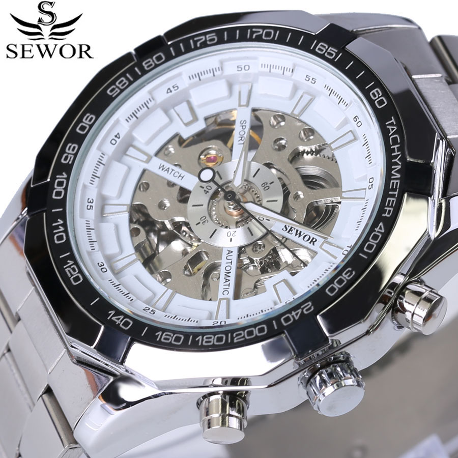 Skeleton Sport Men Watches Automatic Mechanical Military Watch Men Stainless Steel Strap
