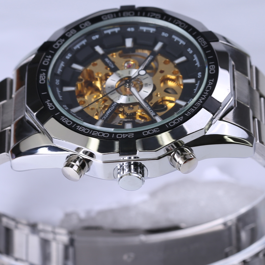 Skeleton Sport Men Watches Automatic Mechanical Military Watch Men Stainless Steel Strap