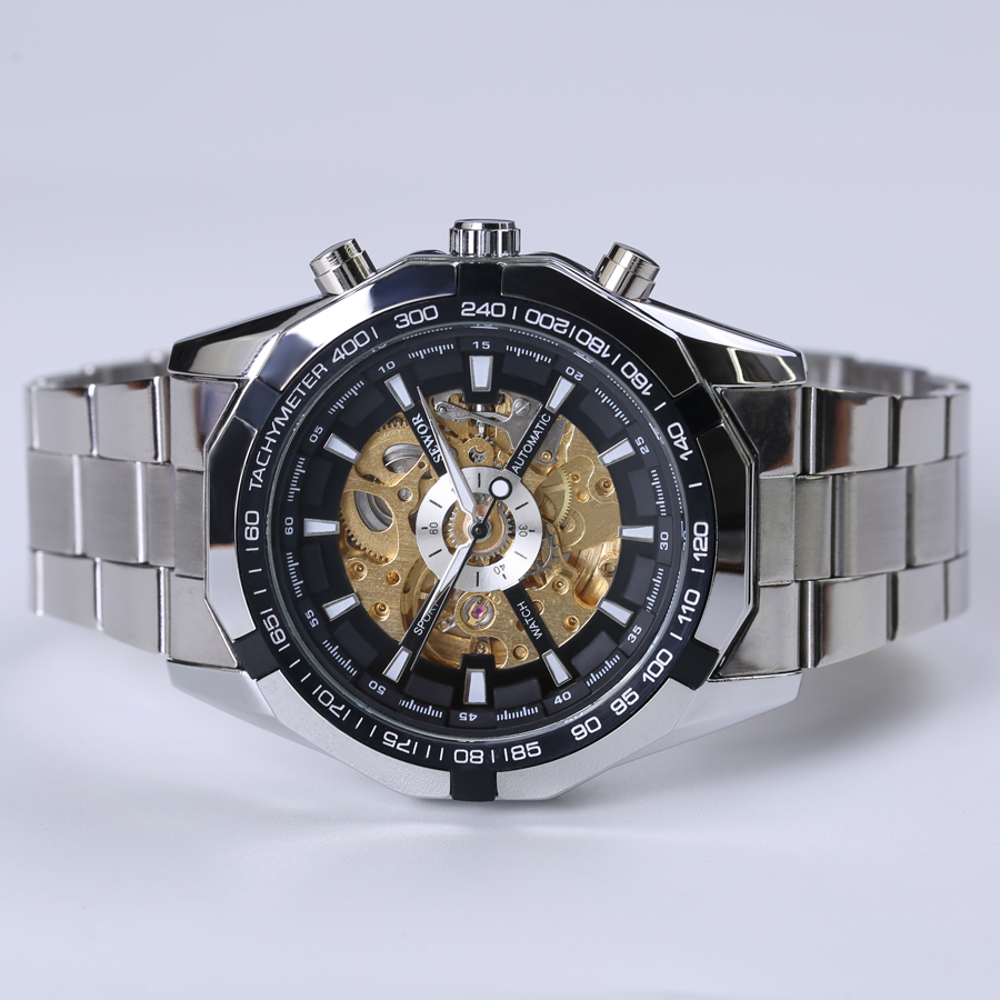 Skeleton Sport Men Watches Automatic Mechanical Military Watch Men Stainless Steel Strap