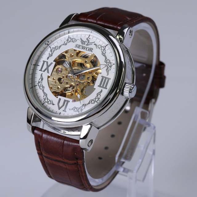 Black Leather Men Automatic mechanical Skeleton Watch Mens Sport Watch Fashion Casual Clock