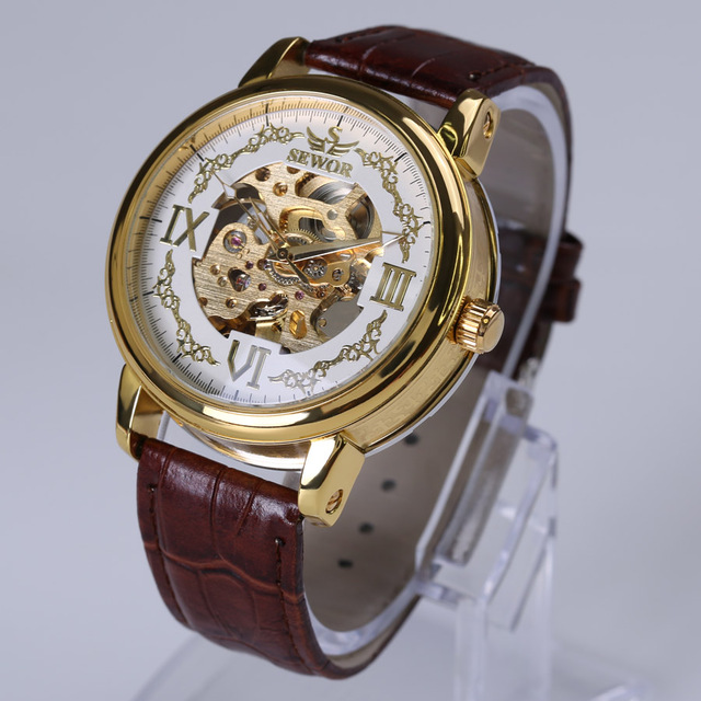 Black Leather Men Automatic mechanical Skeleton Watch Mens Sport Watch Fashion Casual Clock