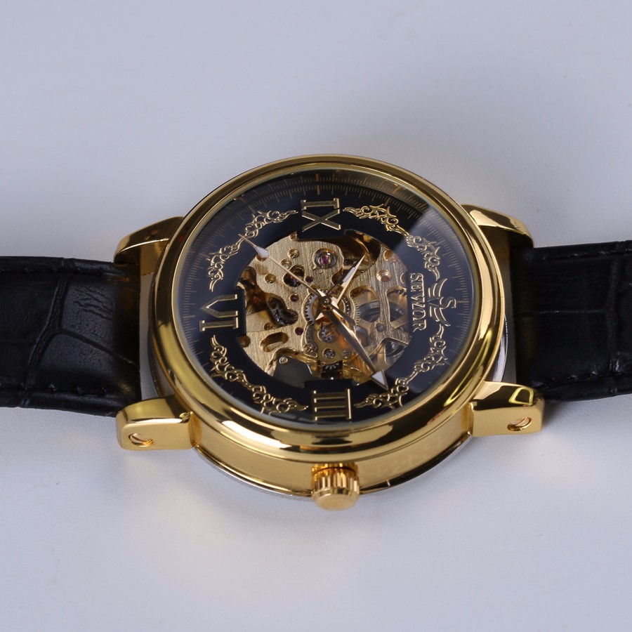 Black Leather Men Automatic mechanical Skeleton Watch Mens Sport Watch Fashion Casual Clock