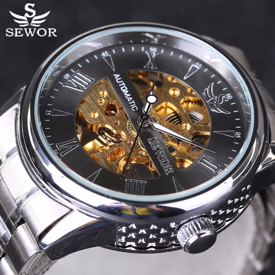 Men Watch Automatic self-wind Watch Full Stainless Steel Gold Watch Fashion Clock Men's Dress