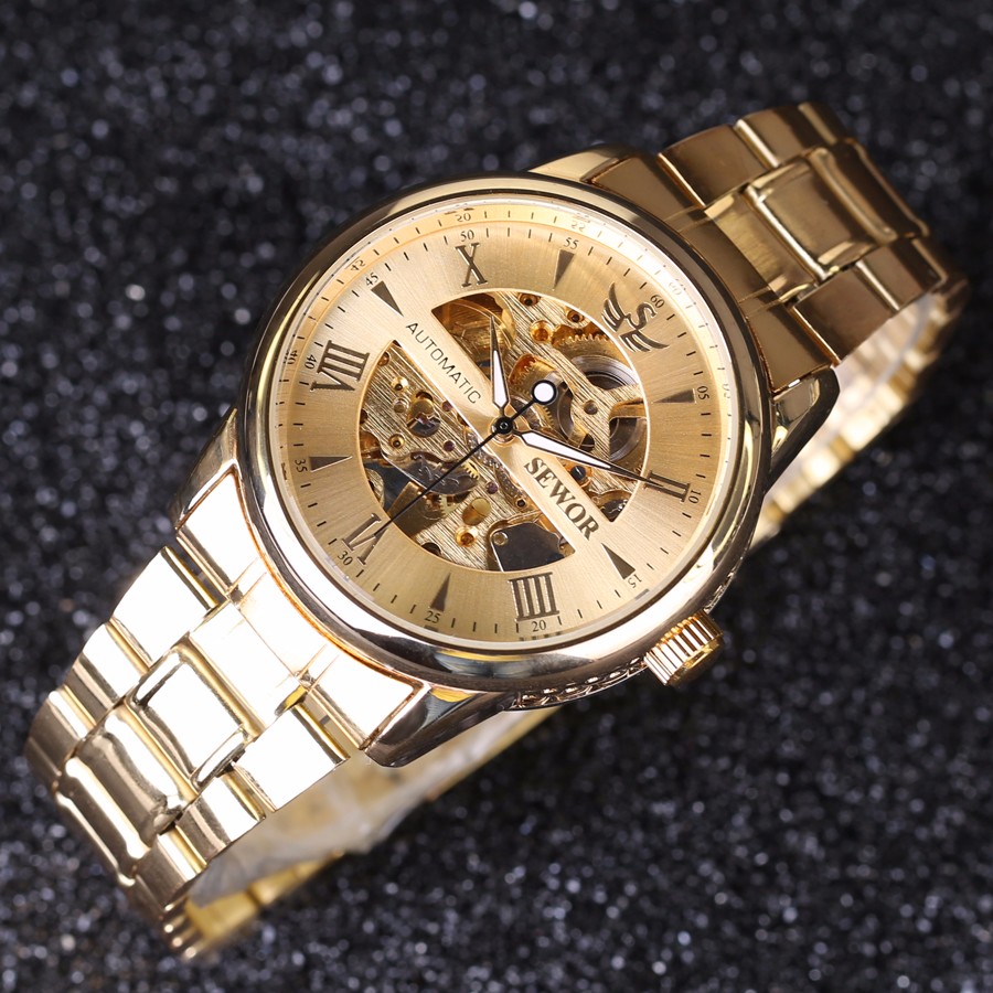 Men Watch Automatic self-wind Watch Full Stainless Steel Gold Watch Fashion Clock Men's Dress