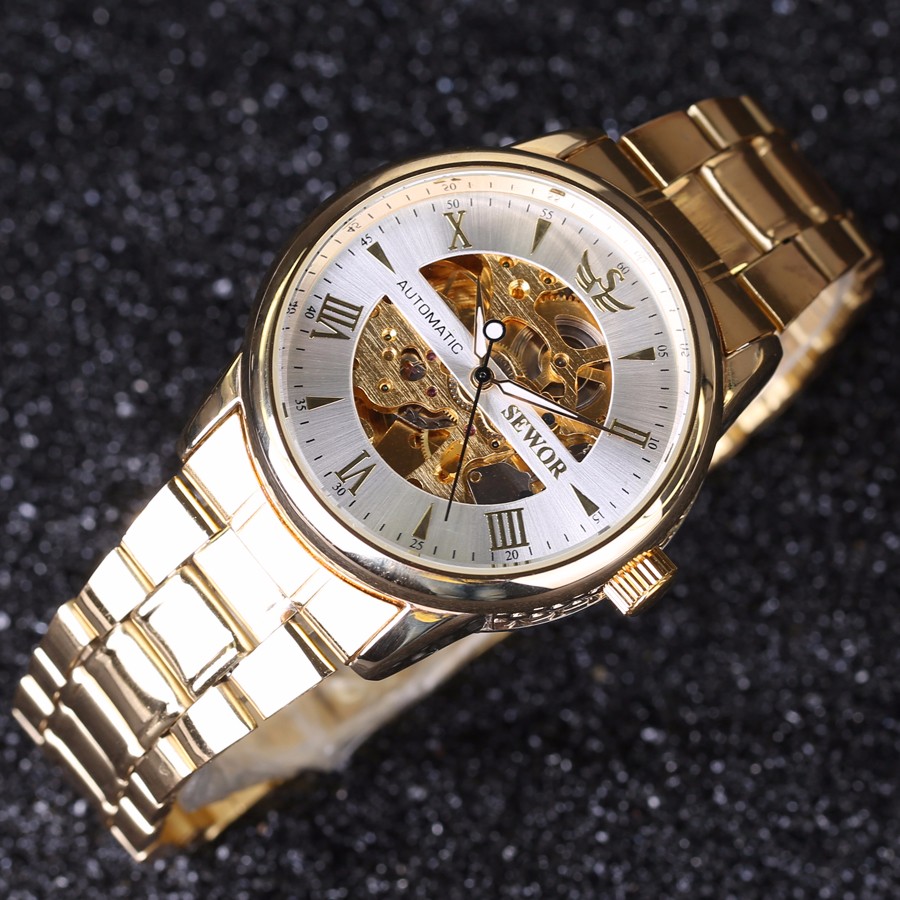 Men Watch Automatic self-wind Watch Full Stainless Steel Gold Watch Fashion Clock Men's Dress
