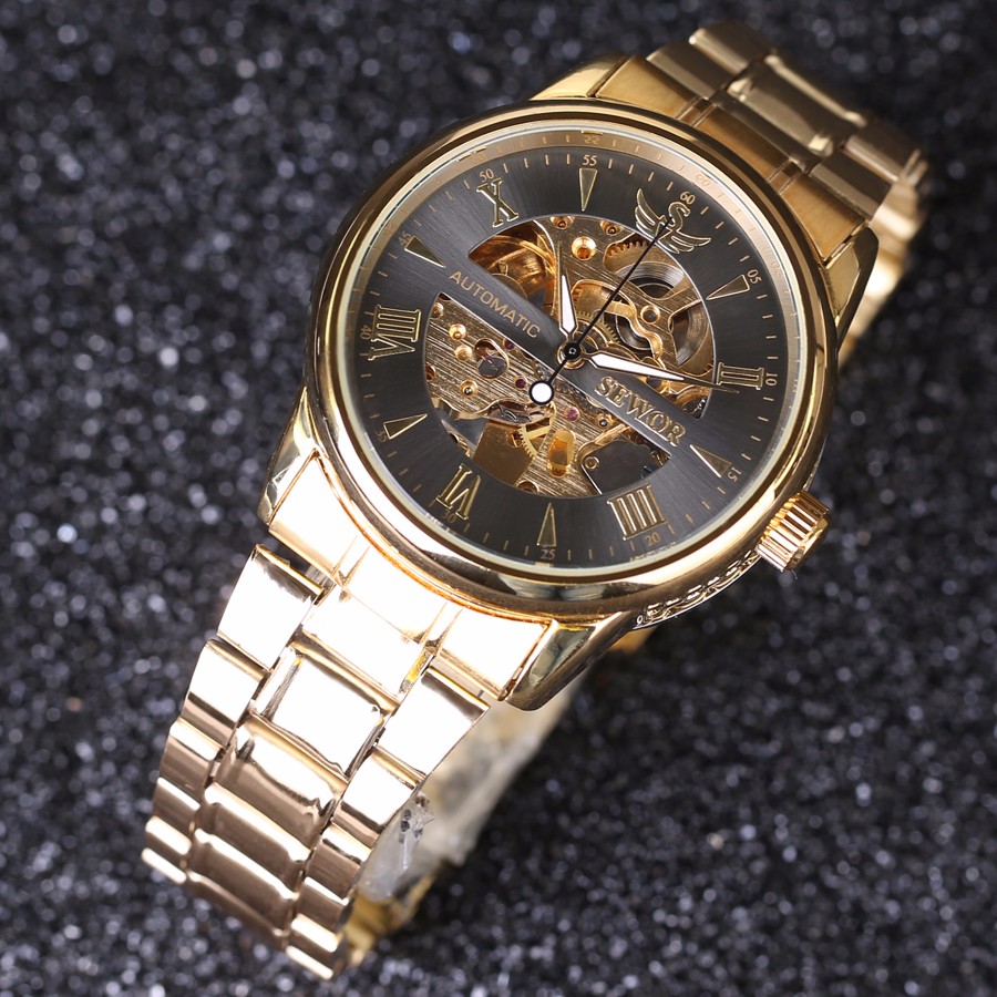Men Watch Automatic self-wind Watch Full Stainless Steel Gold Watch Fashion Clock Men's Dress