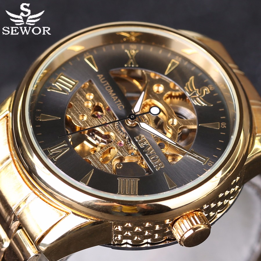 Men Watch Automatic self-wind Watch Full Stainless Steel Gold Watch Fashion Clock Men's Dress